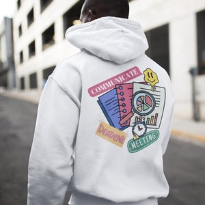 Sudadera con capucha Blues entre semana - Sudadera con capucha de blues del lunes, pegatinas de fecha límite, pegatinas de reuniones, pegatina de sonrisa derretida, pegatina de comunicación