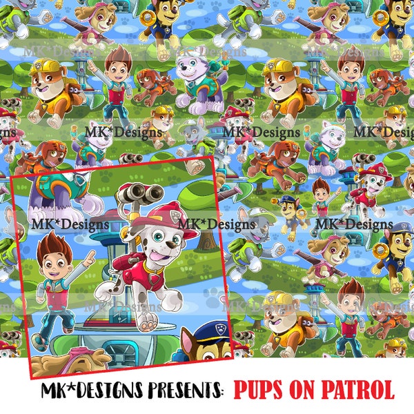 Pups on Patrol seamless digital pattern