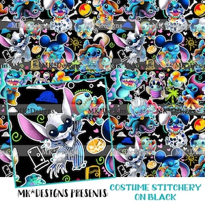 Costume Stitchery on black seamless digital pattern