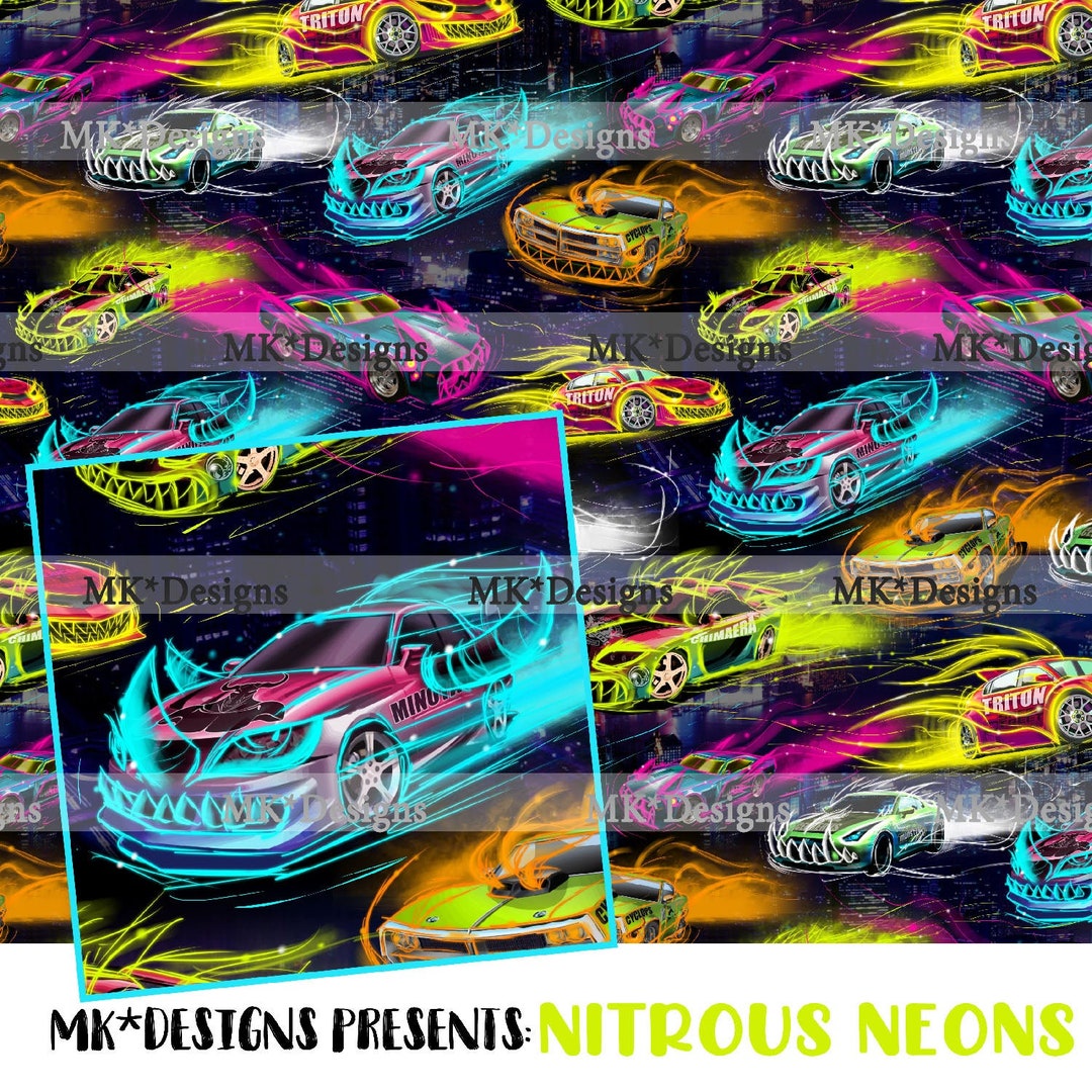 Neon Cars Seamless Digital Pattern - Etsy