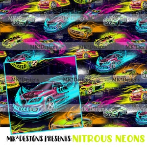 Neon Cars seamless digital pattern