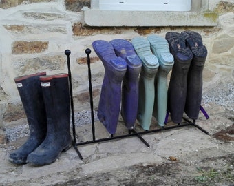 4 pair wellington boot rack / holder wrought iron metal