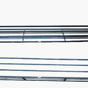 May include: Two black metal shelf units with a rectangular shape and a grid design. The shelves are designed to be mounted on a wall.
