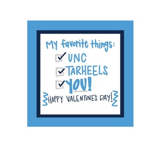Valentines: UNC Basketball - &quot;Favorite Things” Tarheel Basketball&quot; Digital Download Blue White North Carolina Valentine Printable Go Heels