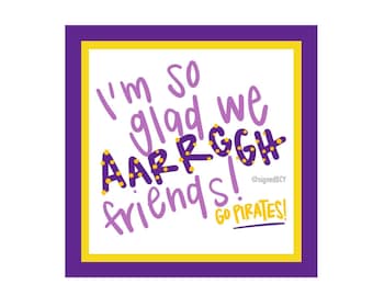 Valentines: Pirate - &quot;I&#39;m So Glad We Are ARGH Friends&quot; Digital Download Purple Gold Yellow ECU Polka Dots Printable Tag Sticker Valentine