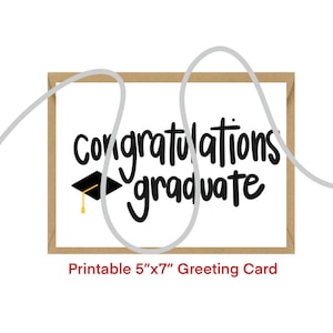 Graduierung - Grußkarte Note A6, 5x7in - “Congratulations Degree” - sofortiger Download schwarzer Doktorhut High School Universität College