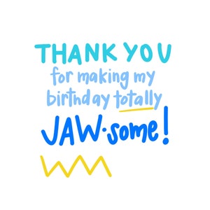 Shark Party Favor Tag “Thank you for making my birthday totally JAW-some (awesome)” Printable Digital Download Instant Blue Aqua Sharks