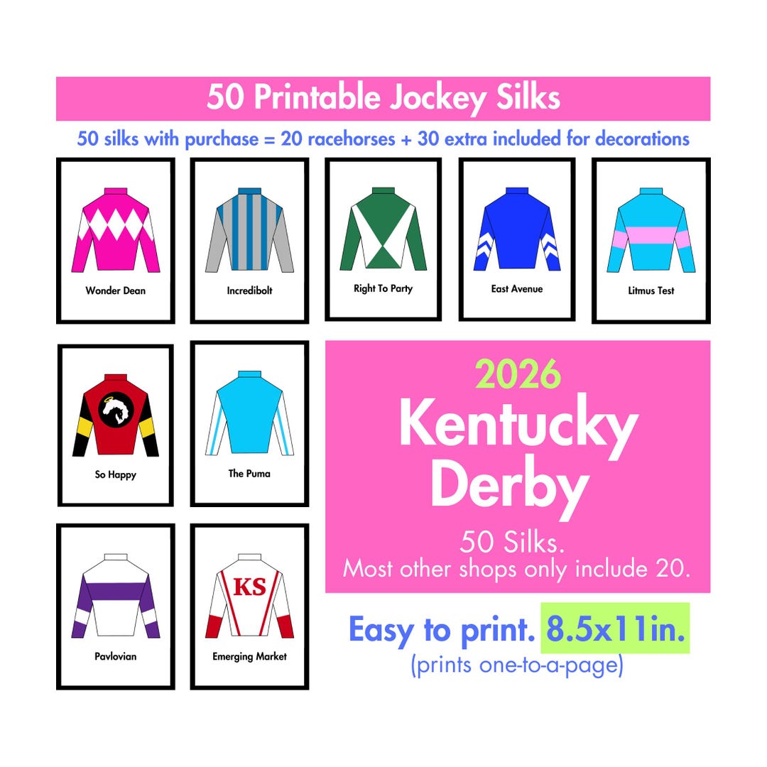 2026 Kentucky Derby Horse Jockey Silks 50 Printable Designs (digital