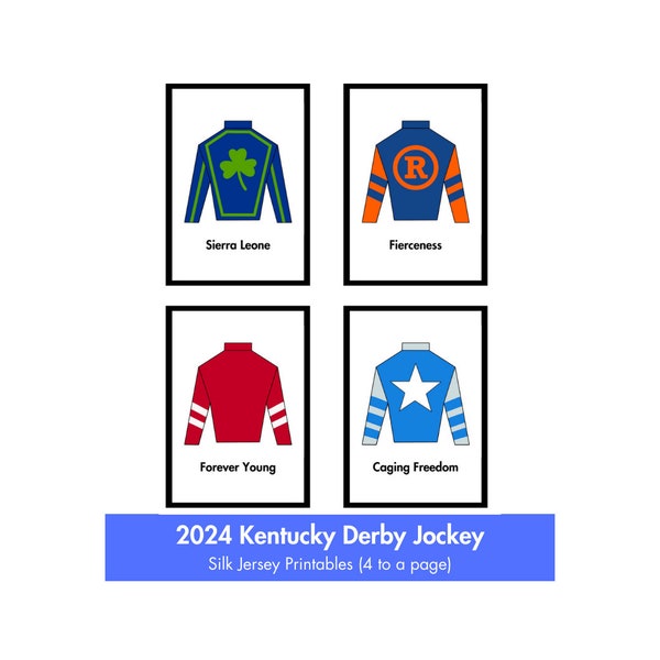 2024 Kentucky Derby Jockey Silks with Horse Names - Printables Digital Download 4x5 Cards with border small (prints 4 to a page)