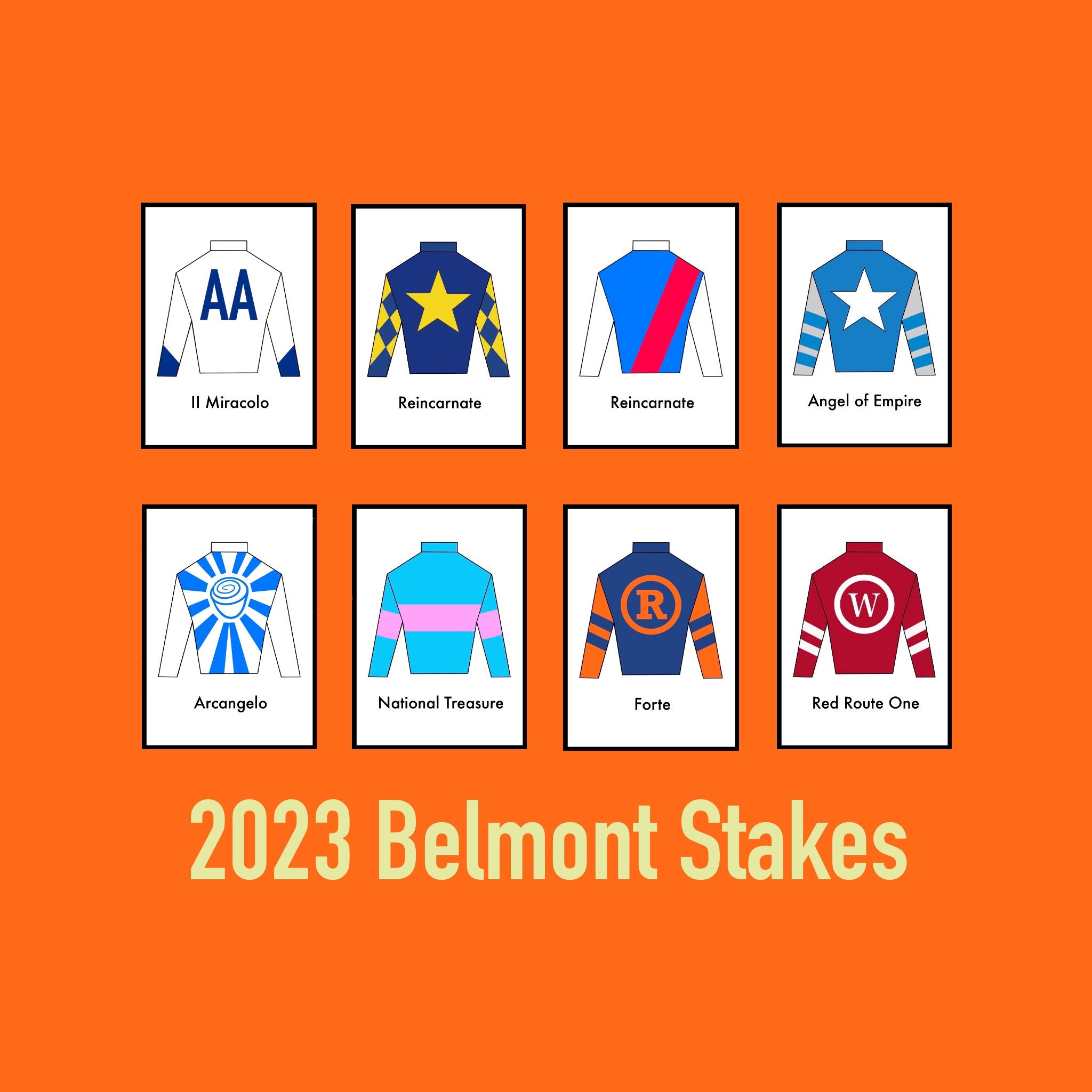 Belmont Stakes Horses Jockey Silks Jerseys Shirts With Horse Names 2024 Digital Download ...