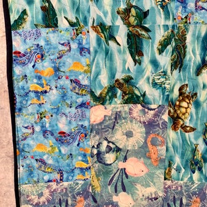 Baby Quilt, Under the Sea, Sea Turtles, Sea Creatures, Beach Baby Quilt