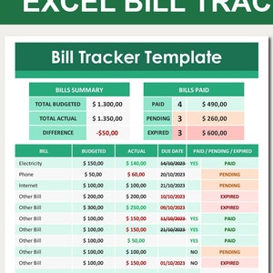Monthly Bill Tracking Spreadsheet in Excel. Excel Bill Tracker Template. Excel Bill Manager. Excel Bill Payment Template. Editable Excel.