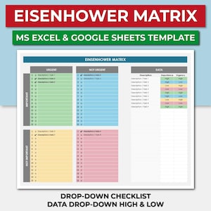 Eisenhower Matrix Spreadsheet Template. Excel Google Sheets. Task Priority Matrix. Urgent-Important Priority Tracker. Decision Matrix.