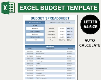 Excel Budget Spreadsheet Template: Manage Finances, Track Expenses, Financial Goals - Customize Excel Design for Better Control