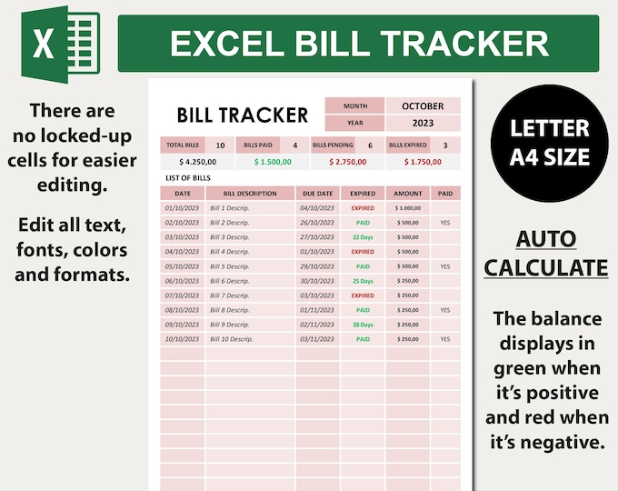 Bill Tracker Spreadsheet Google Sheets Excel Bill Calendar Monthly ...