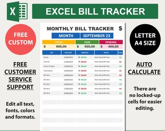 Excel Bill Tracker Template. Monthly Bill Management Tool. Track Paid and Pending Bills. Bill Organizer Excel. Bill Payment Tracker Excel.