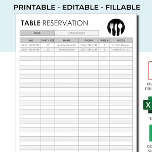 Restaurant reservation template, Restaurant reservation template PDF, Restaurant table reservation sheet Template,Table reservation template