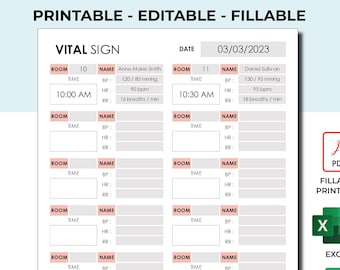 Graphique imprimable modifiable des signes vitaux, journal des signes vitaux, suivi des signes vitaux, feuille de signes vitaux, feuille d'états vitaux pour soins infirmiers, notes d'allaitement, modèle EXCEL