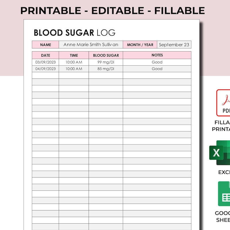 Glucose Level Chart Etsy