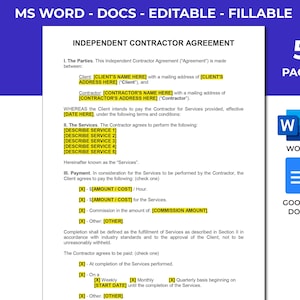 Contractor Agreement Template, Self-Employed Contractor Contract, Independent Contractor Agreement Sample, Contractor Agreement Form,MS Word