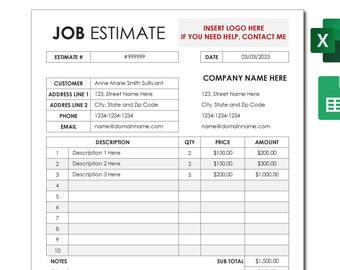 Plantilla de presupuesto de obra. Hoja de cálculo editable de Excel. Hojas de cálculo de Google. Formulario de licitación de construcción. Formulario de cotización de constructor. Formulario de propuesta de construcción.