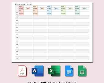 Nursing Task List: Daily Nurse Planner, Patient Care Sheet, Shift Organizer, and Healthcare Schedule Manager. PDF Fillable, Word & Excel.