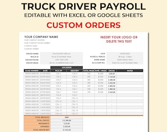 Truck Driver Pay Roll. Truck Driver Earning Statement Template. Pay Slip for Truck Driver. Excel and Google Sheets Spreadsheet Template