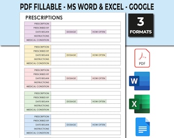 Prescription Log Digital Printable, Prescription Log, Prescription Tracker, Medical Prescription, Medication Log,Medication Tracker Template