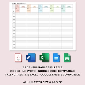 Könnte beinhalten: Eine druckbare und ausfüllbare stündliche To-Do-Liste für Krankenschwestern. Die Vorlage ist in Spalten für Patientenname, Zimmernummer, Alter, Diät und Allergien unterteilt. Die Vorlage ist auch in Zeilen für jede Stunde des Tages unterteilt, von 7:00 Uhr morgens bis 19:00 Uhr abends.