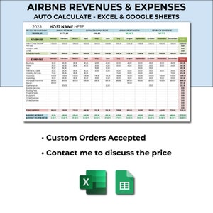 AirBNB Tracker. AirBNB Revenues & Expenses Statement. Microsoft Excel Template. Google Sheets. AirBNB Spreadsheet Template. AirBNB Income.