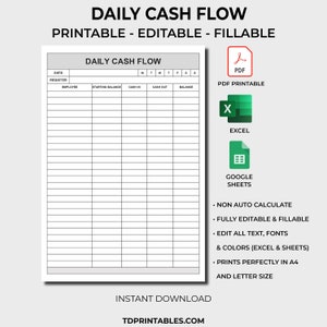 Daily Cash Flow. Business Register In Out Closeout. Cash Log. Reconcile Til Balance Shift. Balance Sheet Drawer Record Form. Cash Count.