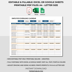 Employee Work Schedule Calendar,Employee Work Schedule Template,Employee Organizer,Printable Weekly Employee Schedule,Weekly Work Schedule