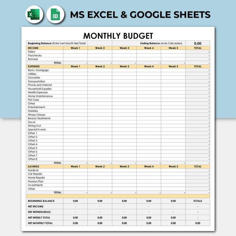 Monthly Budget Template Simple Finance Personal Weekly Finance
