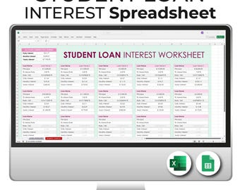 Student Loan Interest Spreadsheet Template, Student Loan Calculator & Tracker, Student Loan Bebt Tracker, Student Loan Payment Tracker