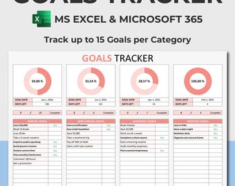 Goal Tracking Excel | Goal Tracker Template | Goals Planner | Monthly Goal Tracking Yearly | Goal Planner | Goal Setting Excel Spreadsheet