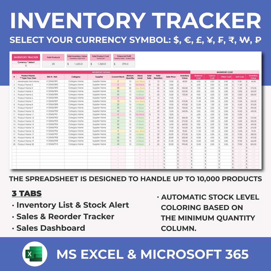 Inventory Tracker Spreadsheet Small Business, Inventory Template EXCEL ...