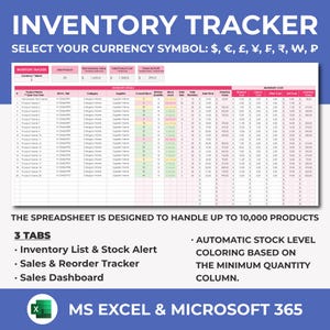 Tableur de suivi des stocks, petite entreprise, modèle d&#39;inventaire EXCEL, gestion des stocks, liste du journal des stocks, suivi des stocks et des commandes