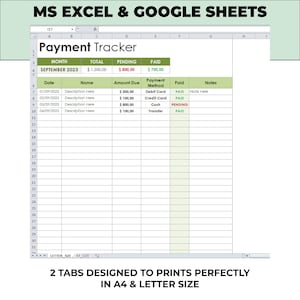Payment Tracker, Bookkeeping Template, Payment Spreadsheet, Client Payment Log, Payment Template, Google Sheets, Small Business Forms, Client Payment Sheet, Fee Payment Tracker, Simple Fee Tracker, Simple Payment Log, Payment Excel