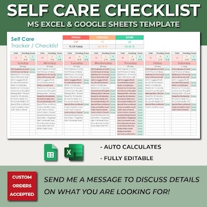 Self Care Tracker, Self Care Checklist, Daily Self Care, Selfcare Journal, Wellness Tracker, Self Care Template, Habit Tracker, Personal Care Tracker, Self Care Spreadsheet, Wellness Checklist, Excel Self Care, Google Sheets Care, Self Care Routine