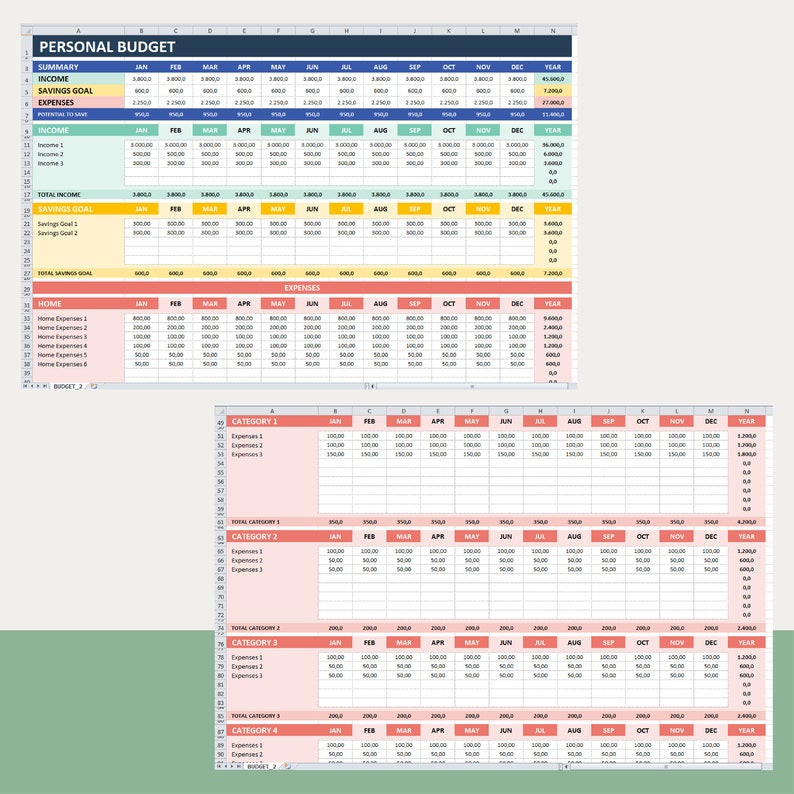 Excel Household Budget Template. Monthly Tracking Spreadsheet. Income / Expenditure Account EAR. Home Budget SpreadSheet Template.
