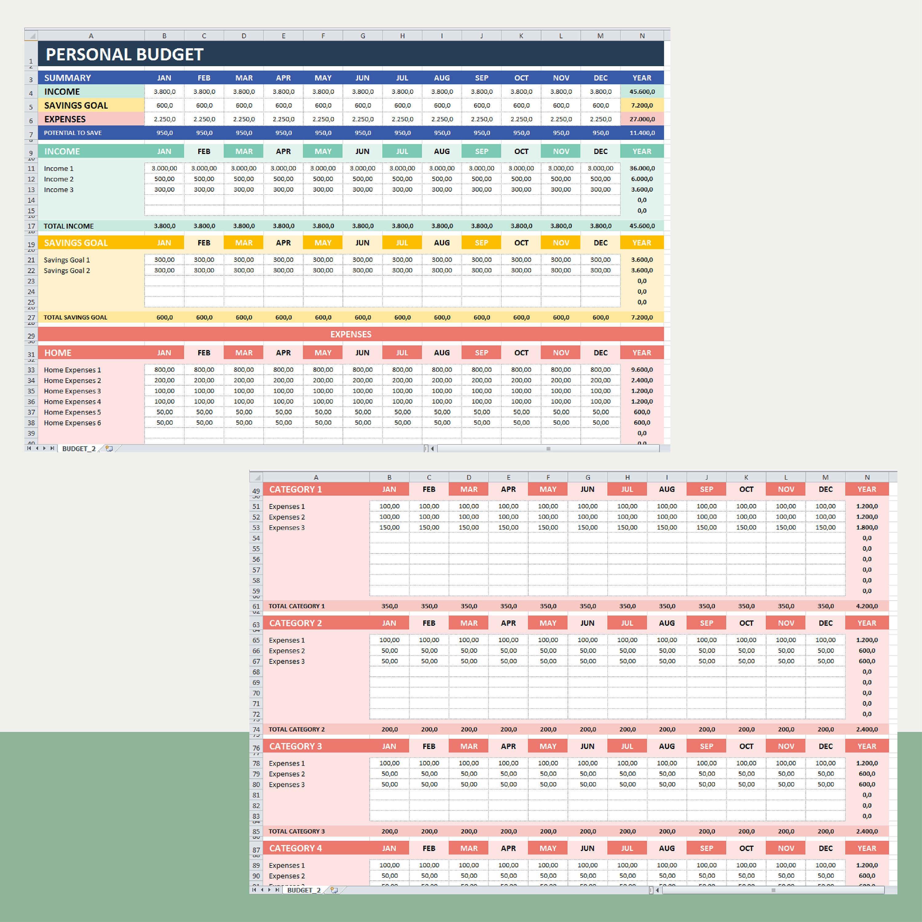 Excel Household Budget Template. Monthly Tracking Spreadsheet. Income ...