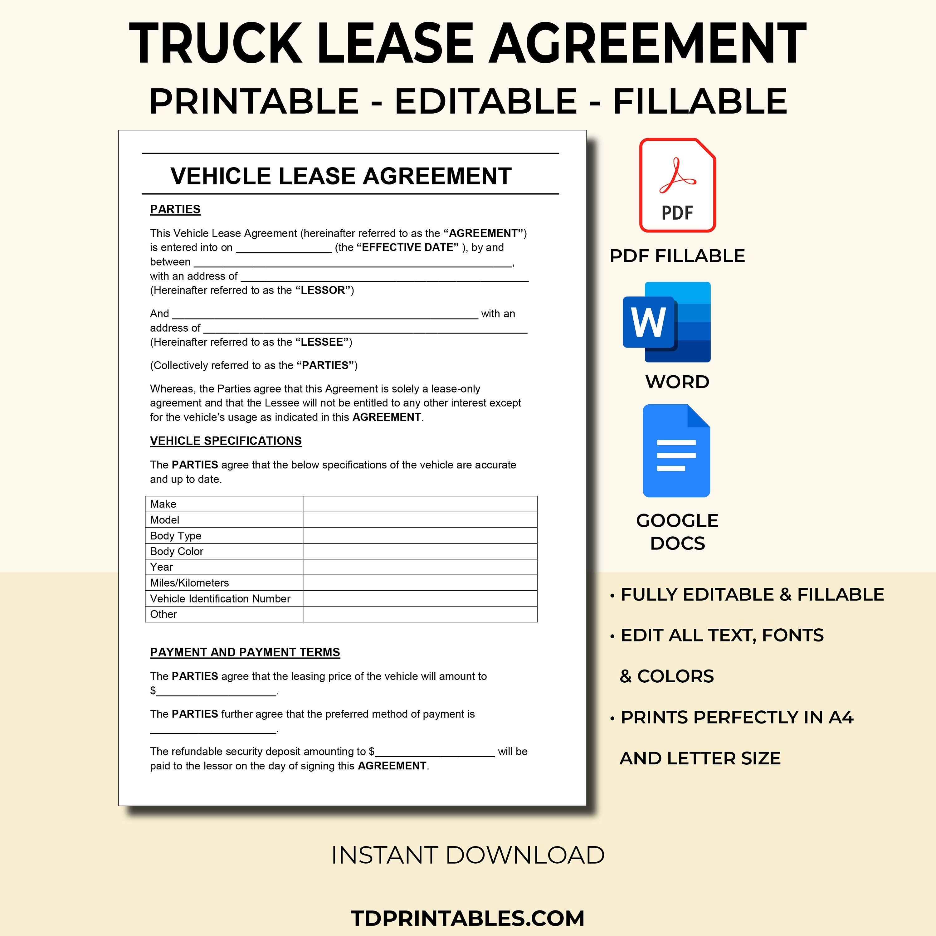 Truck Lease Agreement Template. PDF Fillable & Printable. Editable Ms Truck Lease Agreement Template. PDF Fillable & Printable. Editable Ms
