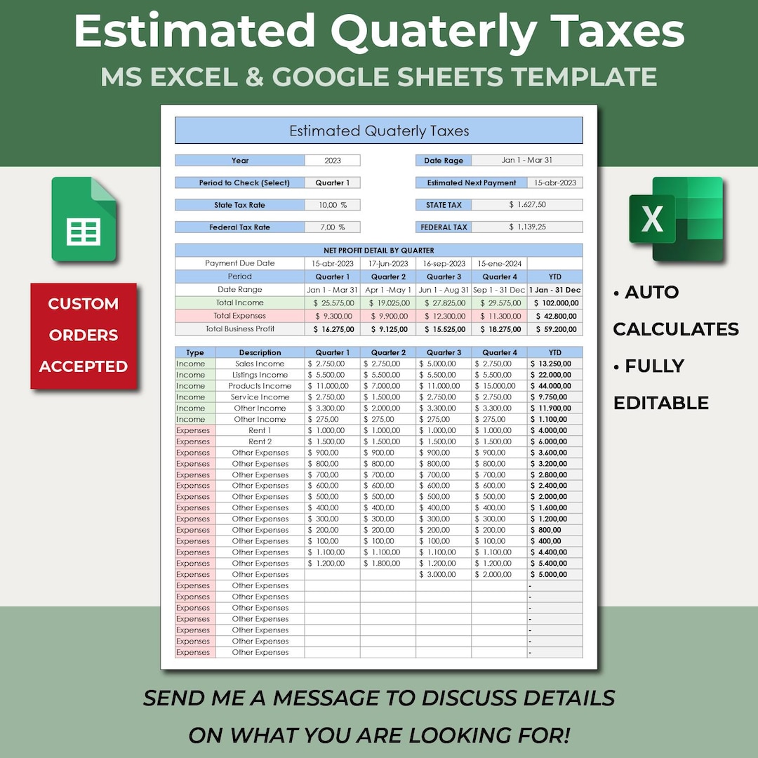Quarterly Taxes Estimate. Profit & Lost Template. Estimated Taxes ...