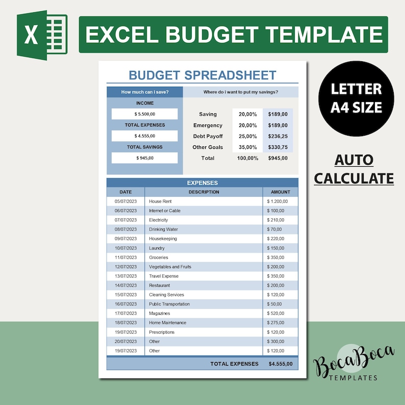 Puede incluir: Una plantilla de hoja de c&aacute;lculo de presupuesto en formato Excel. La plantilla incluye secciones para ingresos, gastos y ahorros. La hoja de c&aacute;lculo est&aacute; dise&ntilde;ada para ayudar a los usuarios a realizar un seguimiento de sus finanzas y tomar decisiones financieras informadas.