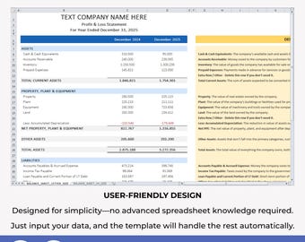 Balance Sheet Template, Small Business Balance Sheet, Financial Statement, Editable Printable Balance Spreadsheet, Assets & Liabilities