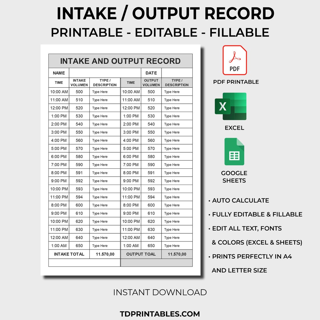 Fluids Intake and Output Record. Fluid Balance Chart. Intake Output ...