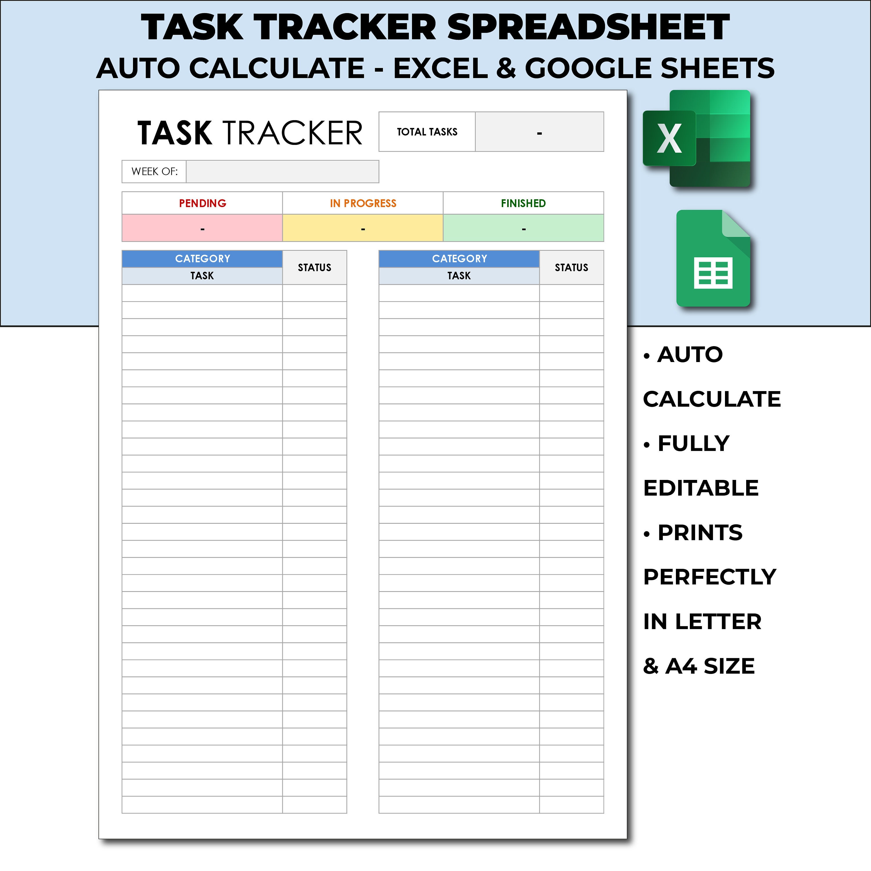 Task Checklist Tracker Spreadsheet Template. Work Tracker in Excel ...