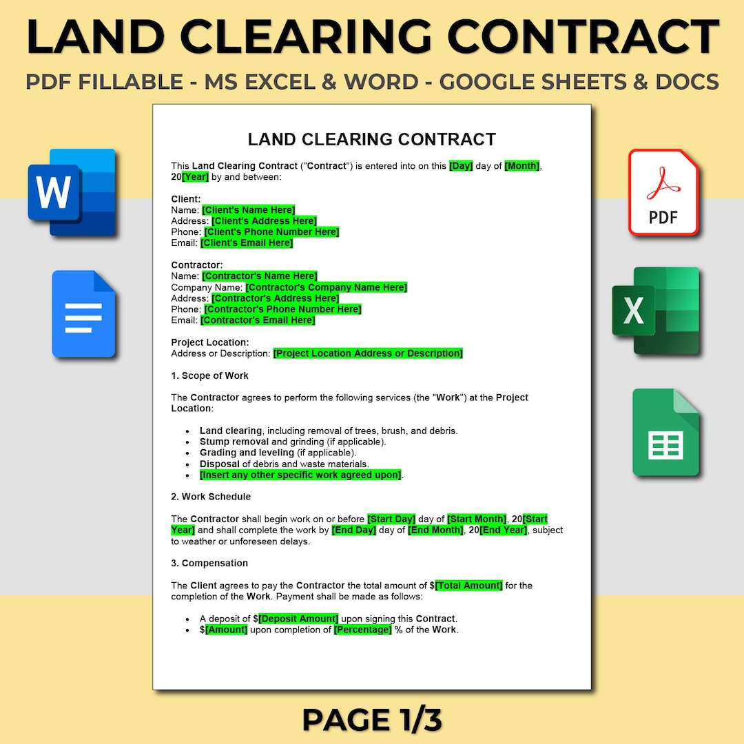 Land Clearing Contract Template Editable Fillable Professional Agreement Custom Land Land Clearing Contract Template Editable Fillable Professional Agreement Custom Land