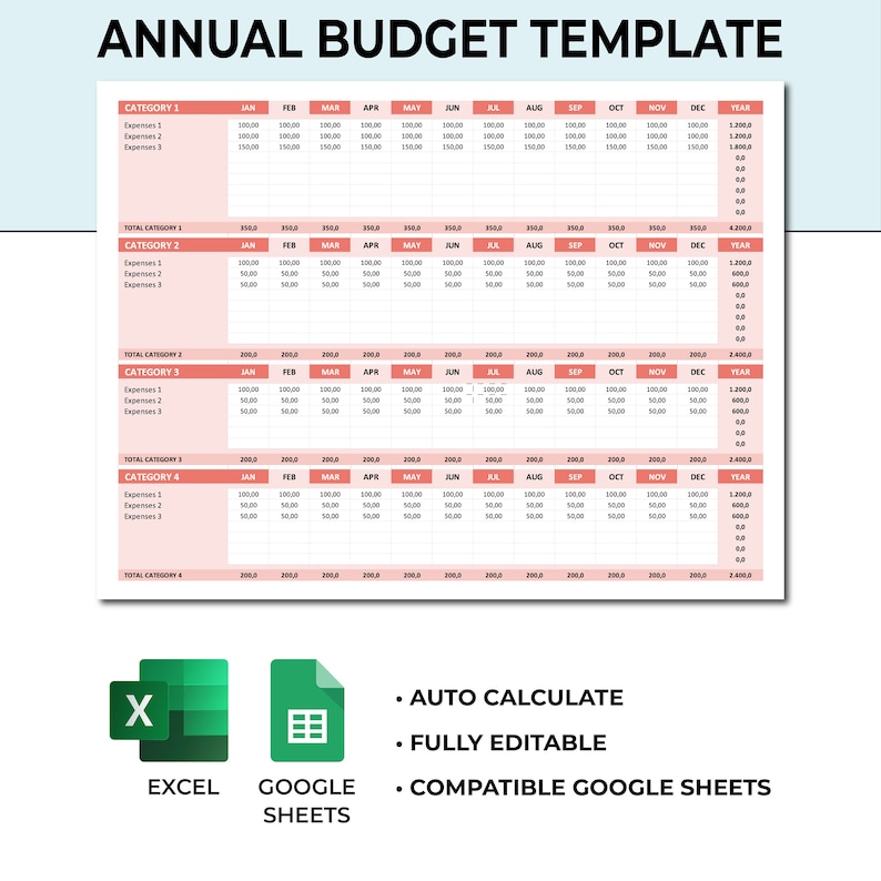Excel Household Budget Template. Monthly Tracking Spreadsheet. Income / Expenditure Account EAR. Home Budget SpreadSheet Template.