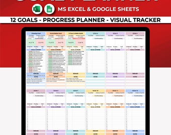 Goal Planner Spreadsheet. Yearly Monthly Goals. Annual Goal Tracker. Productivity Planner. Self Improvement. Personal Growth Excel Sheets.